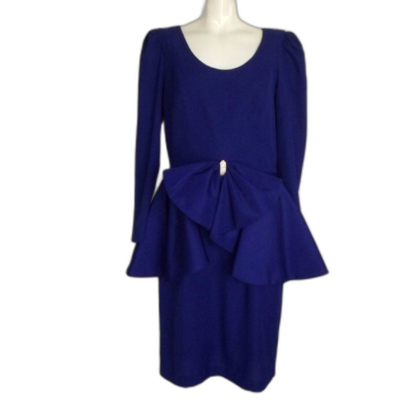 HUEY WALZER/Darcy Dress, M, Blue, VINTAGE, Peplum, Big Bow, Long sleeves - Picture 12 of 14